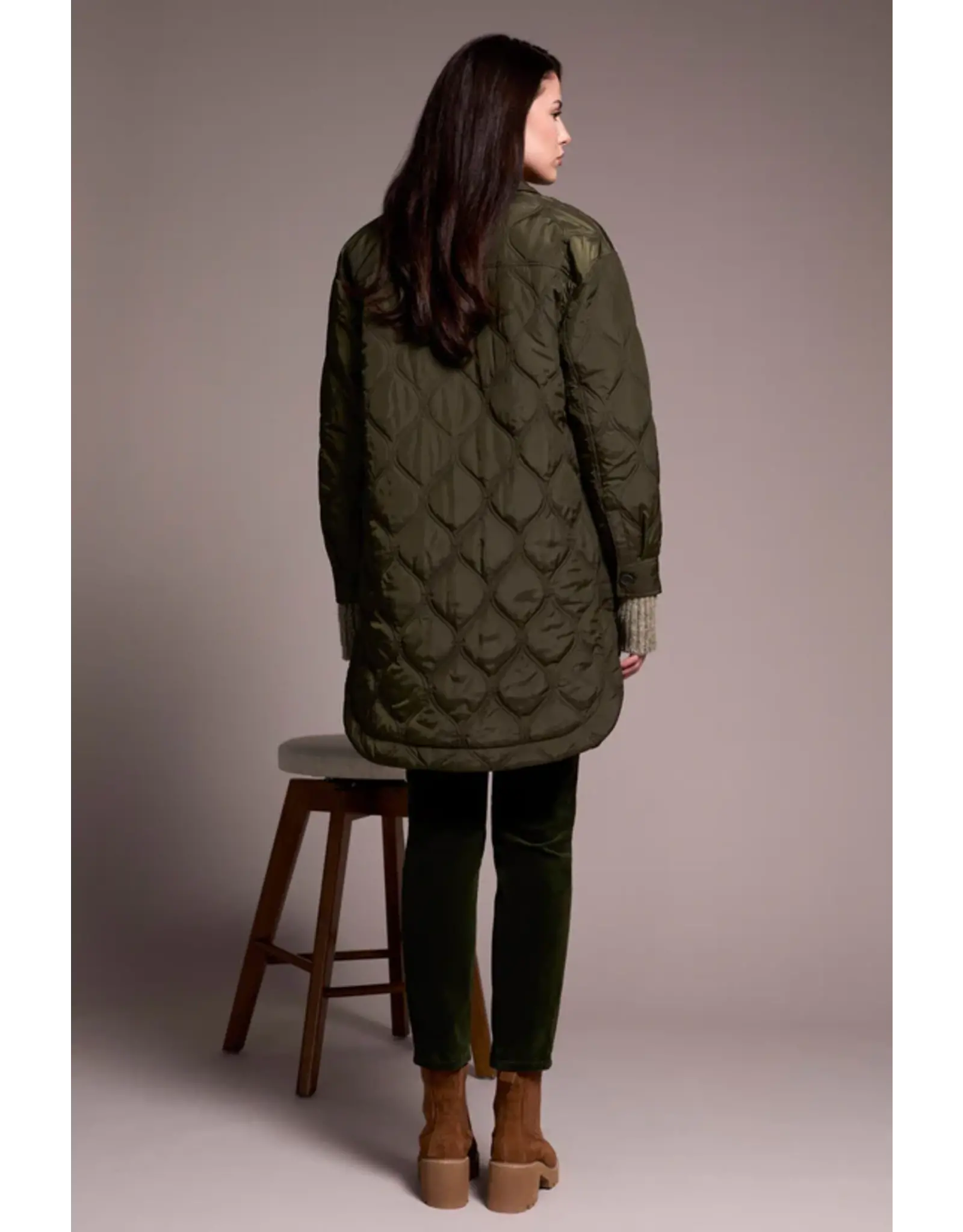 Tribal Tribal Long Quilted Button-Up Jacket with Pockets