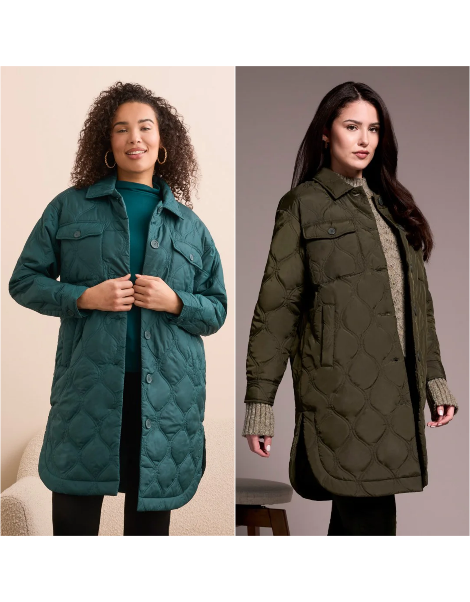 Tribal Tribal Long Quilted Button-Up Jacket with Pockets