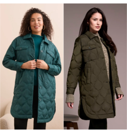 Tribal Tribal Long Quilted Button-Up Jacket with Pockets