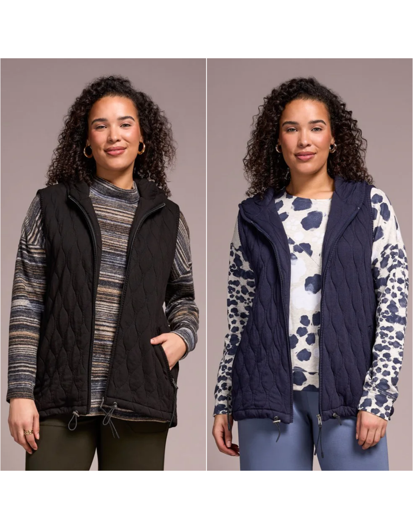 Tribal Tribal Quilted Cotton Long Hooded Vest