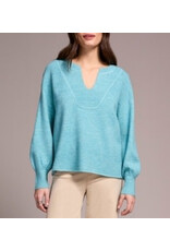 Tribal Tribal Mandarin Collar Long Puff Sleeve Sweater