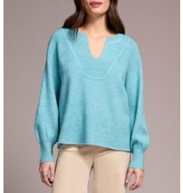 Tribal Tribal Mandarin Collar Long Puff Sleeve Sweater