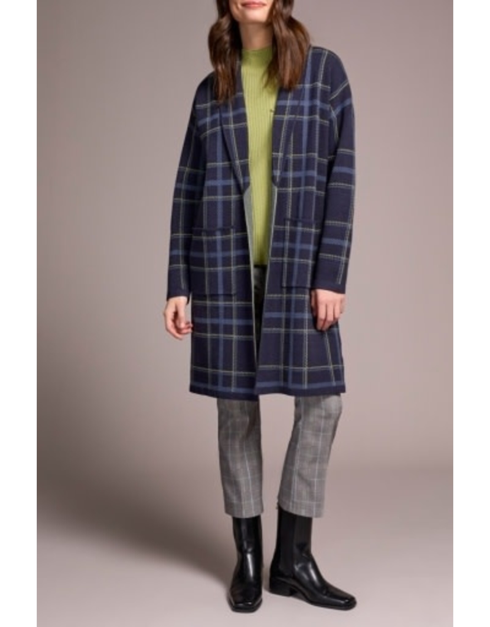 Tribal Tribal Double Knit Long Plaid Coatigan