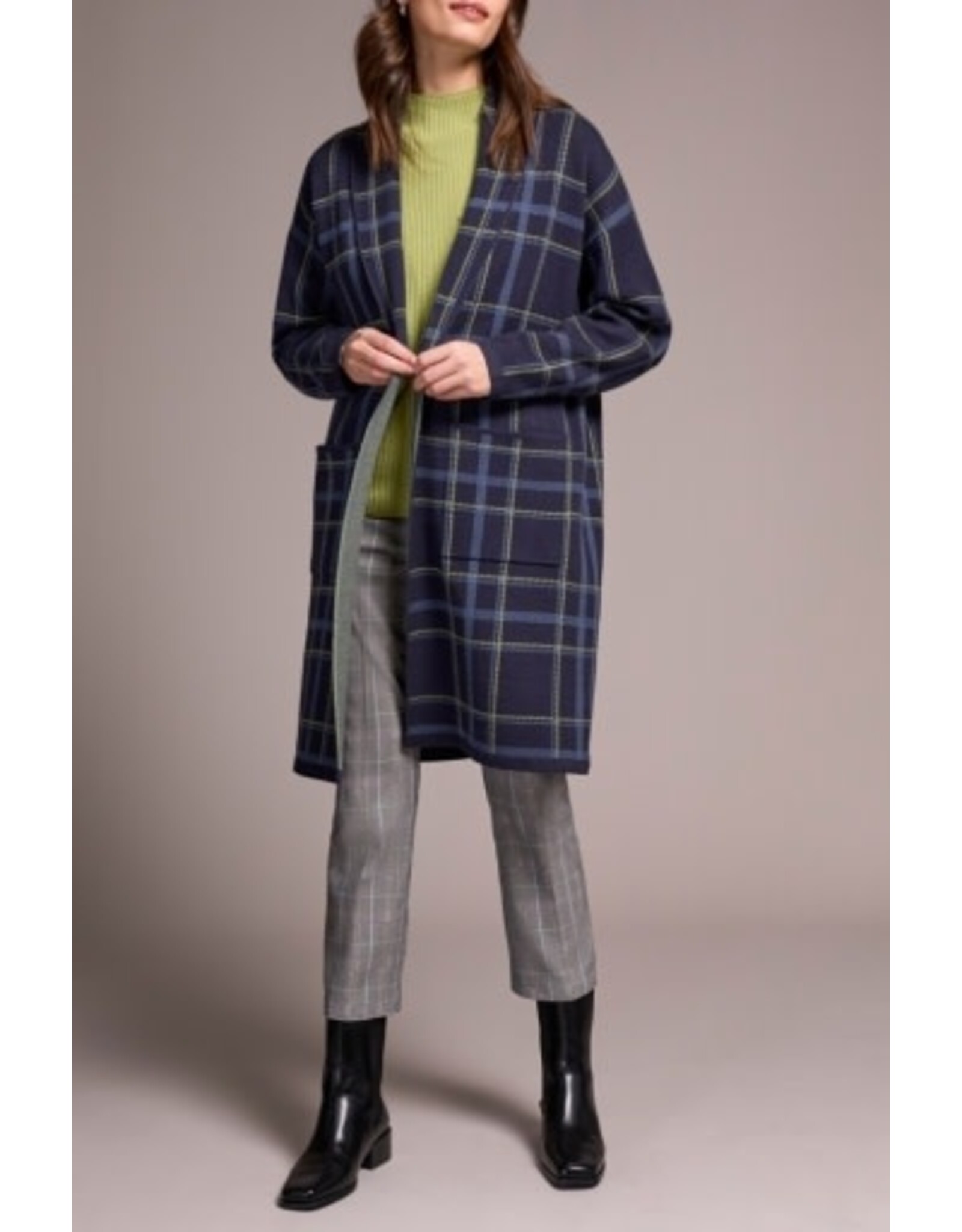 Tribal Tribal Double Knit Long Plaid Coatigan