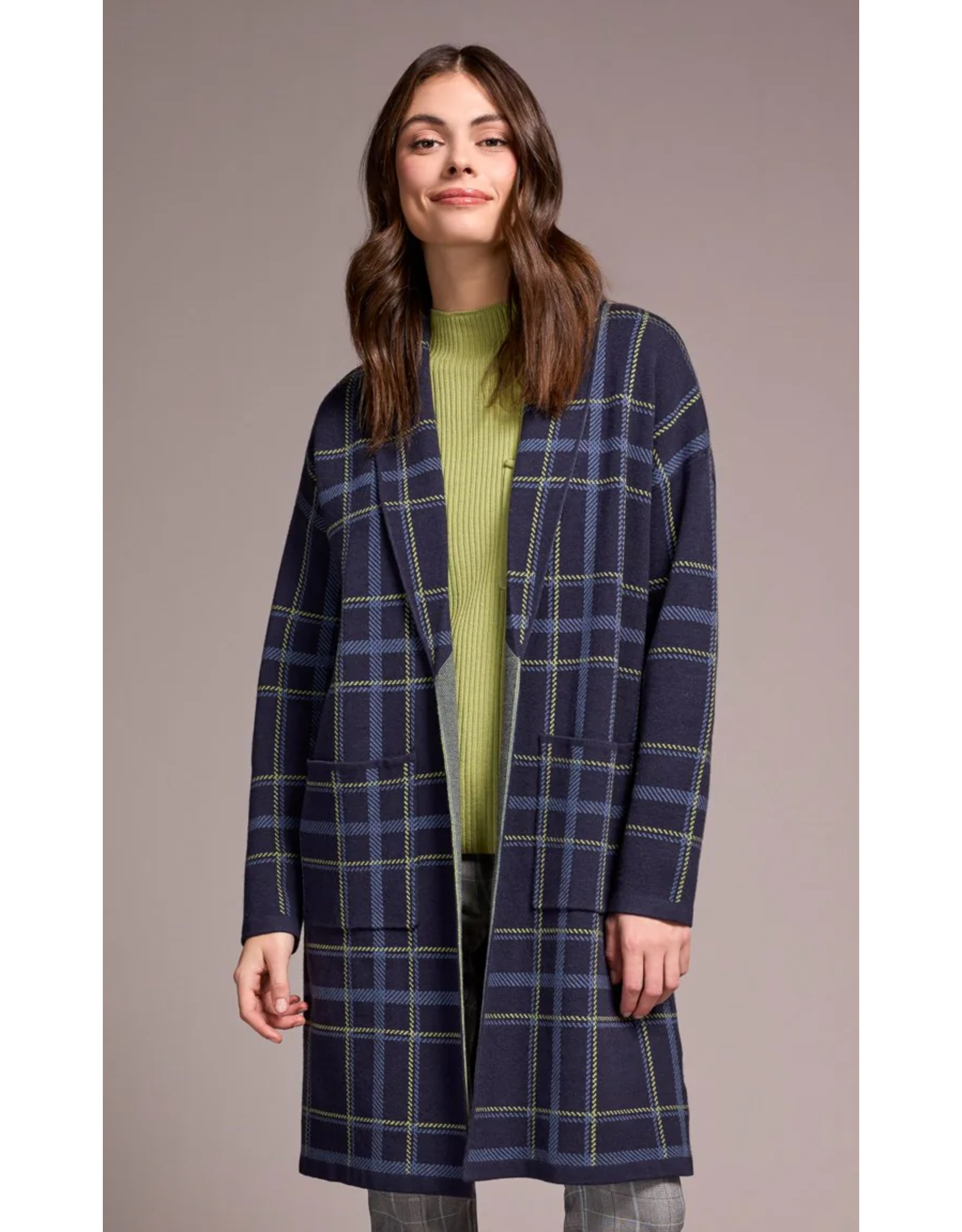 Tribal Tribal Double Knit Long Plaid Coatigan
