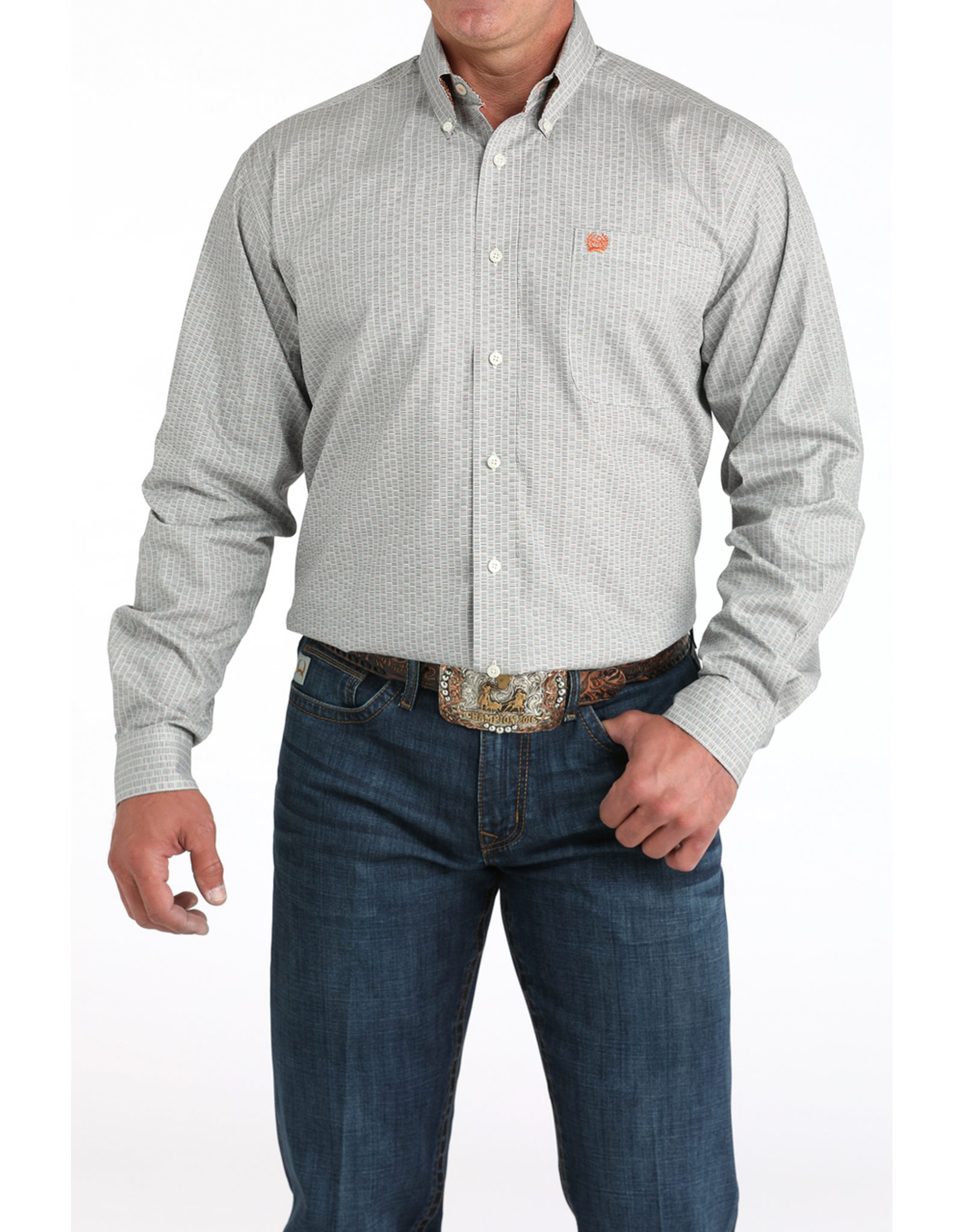 Cinch Cinch Men's Long Sleeve Cream Print Shirt