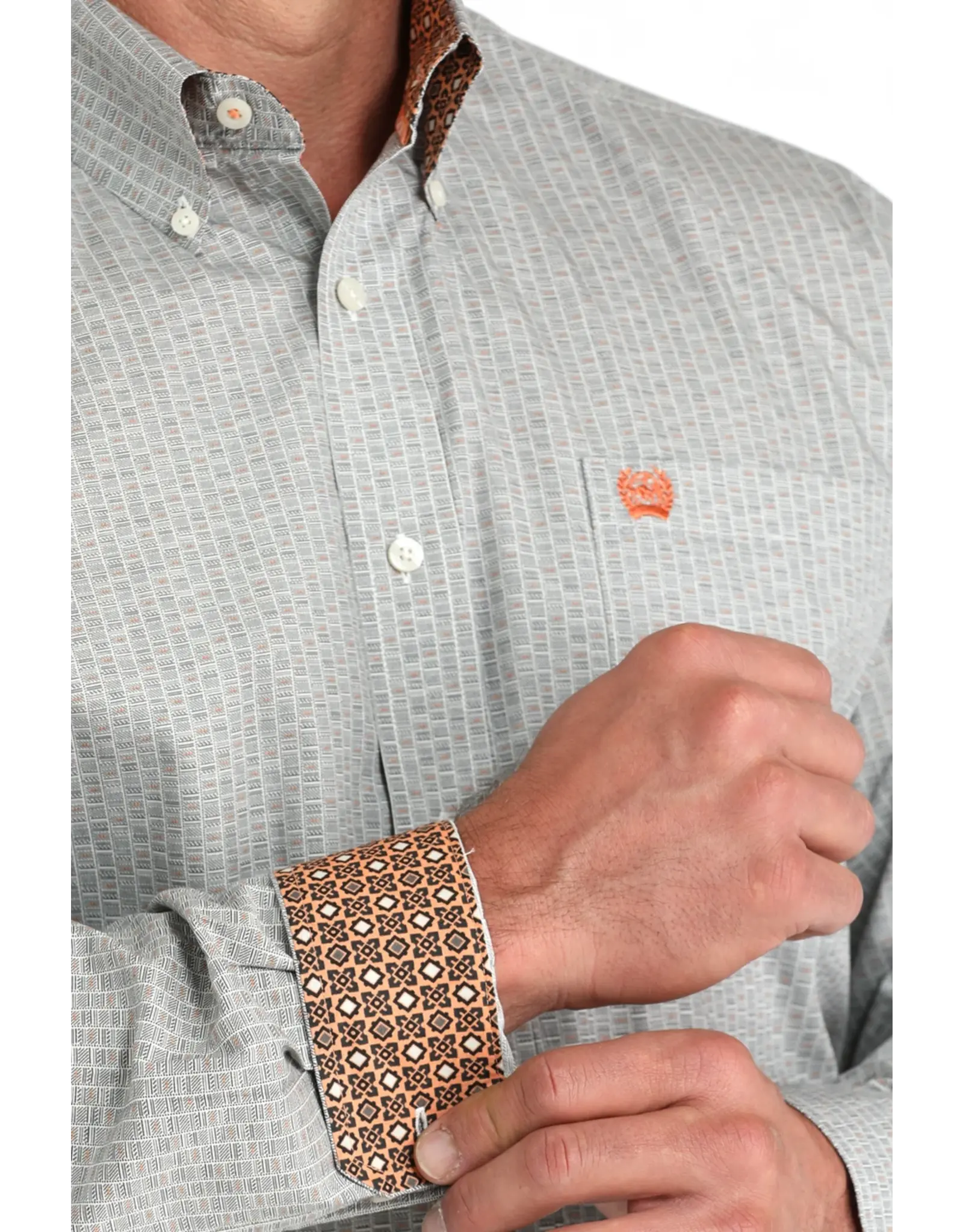 Cinch Cinch Men's Long Sleeve Cream Print Shirt