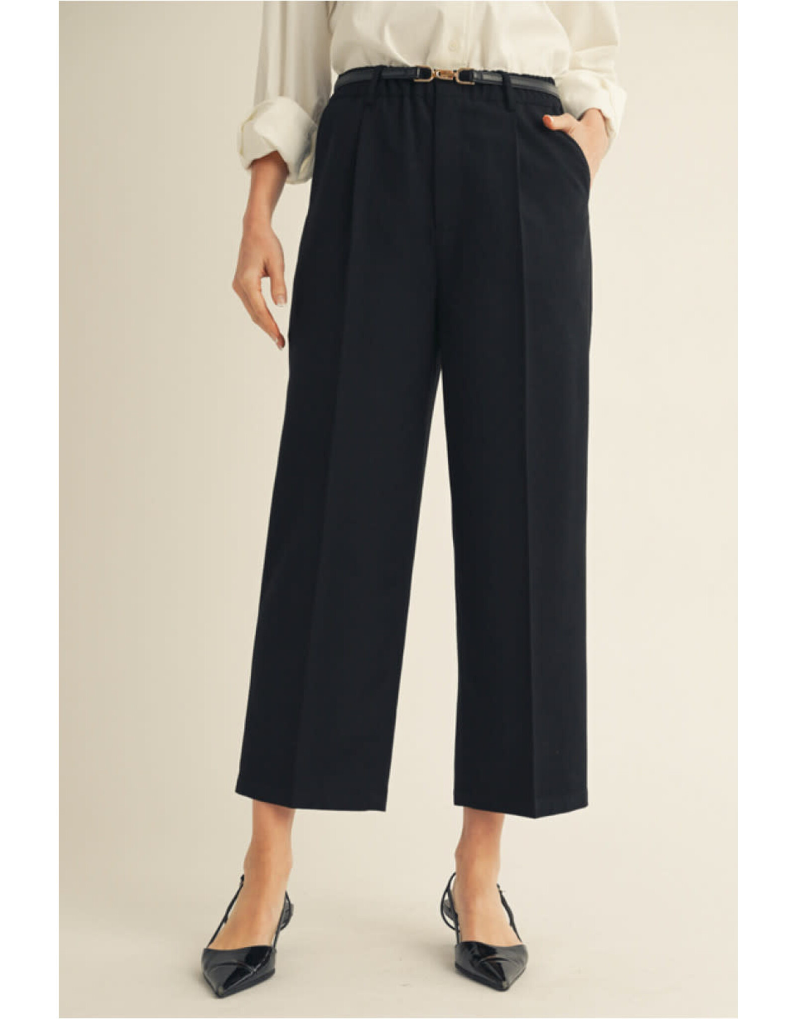 Aranza Elastic Waist Straight Black Slacks