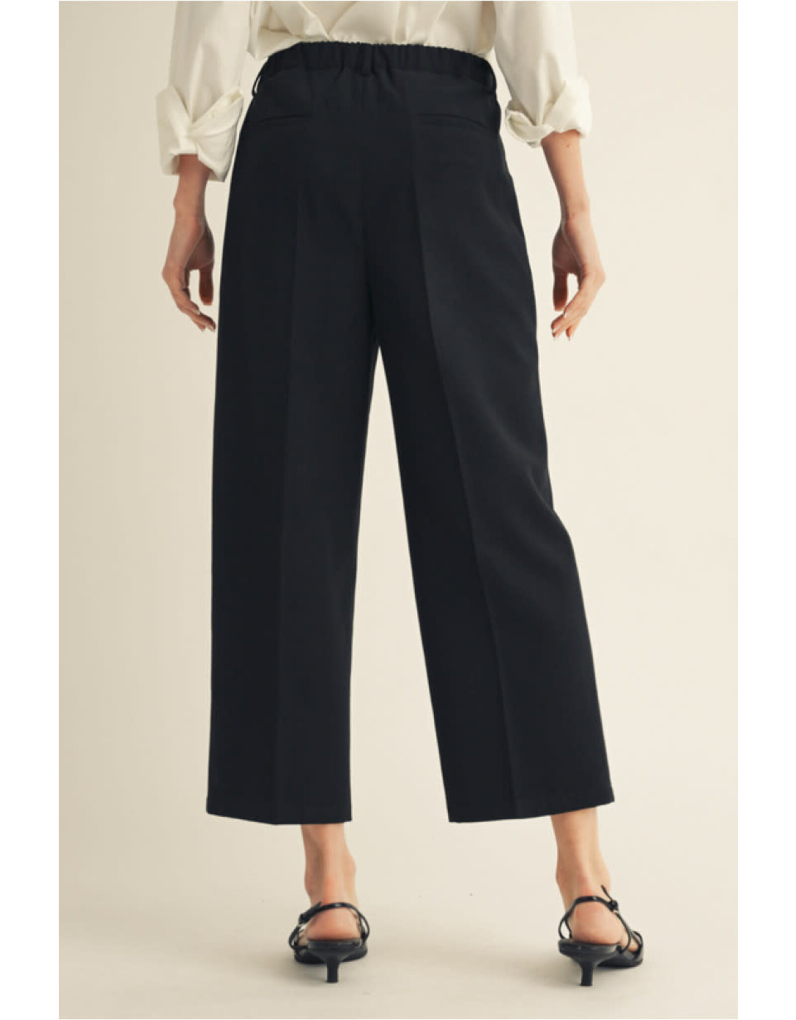 Aranza Elastic Waist Straight Black Slacks