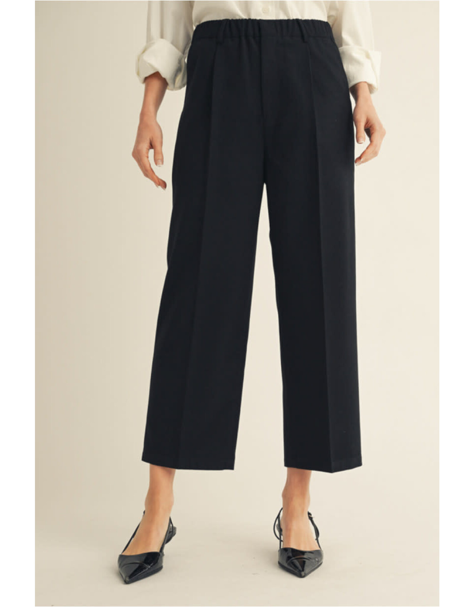 Aranza Elastic Waist Straight Black Slacks