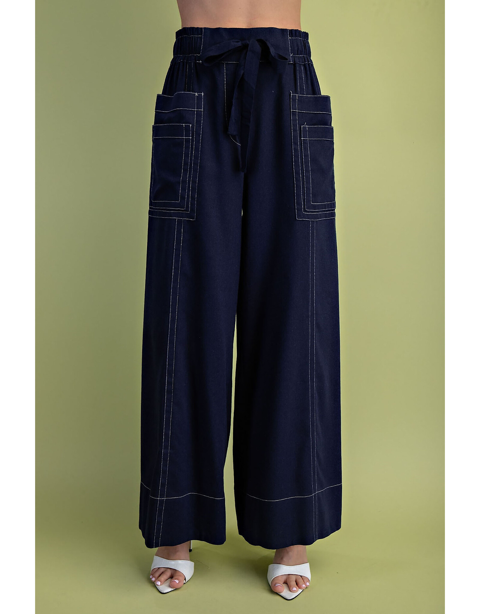 Lorca Wide Leg Pants With Contrast Stitching