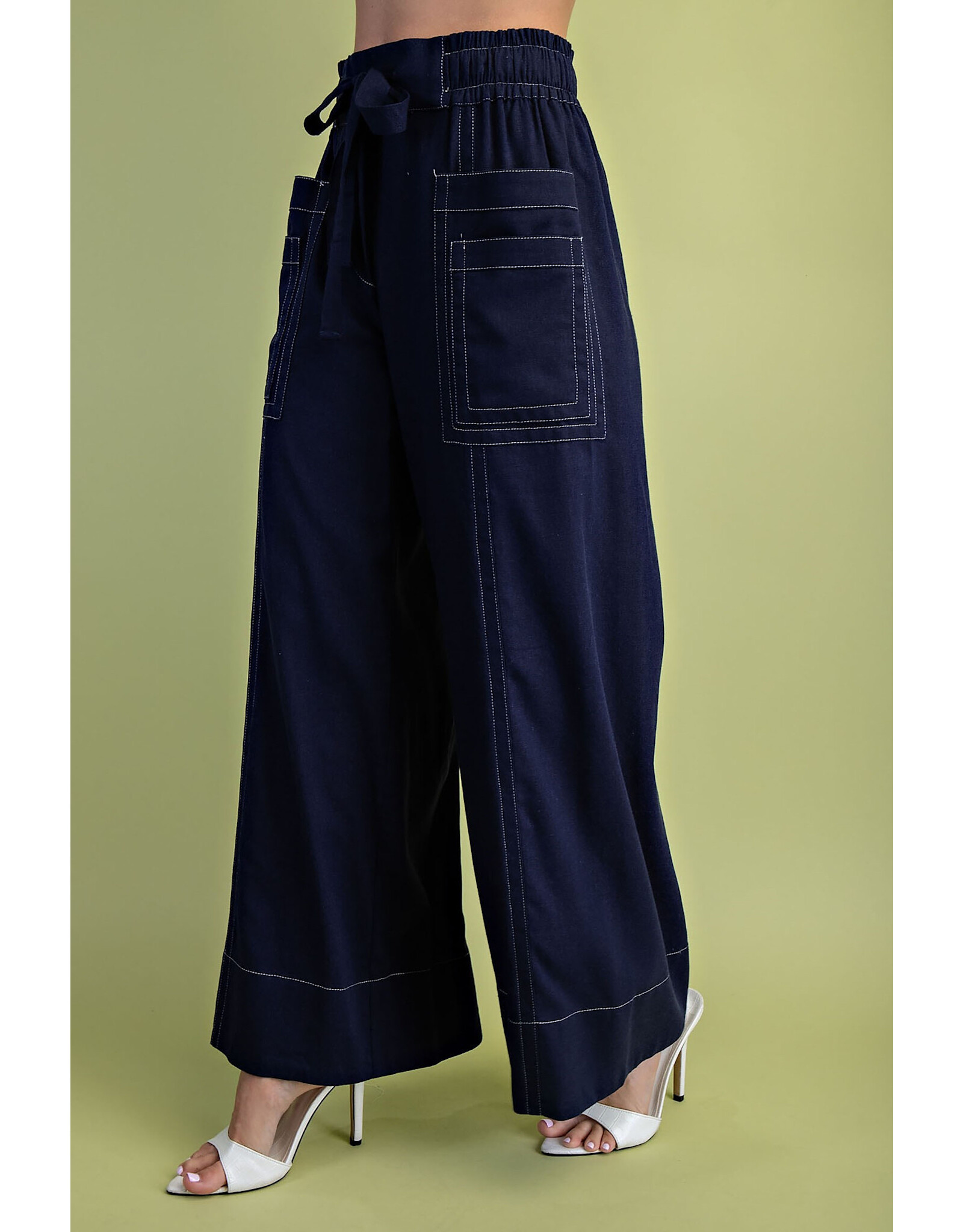 Lorca Wide Leg Pants With Contrast Stitching