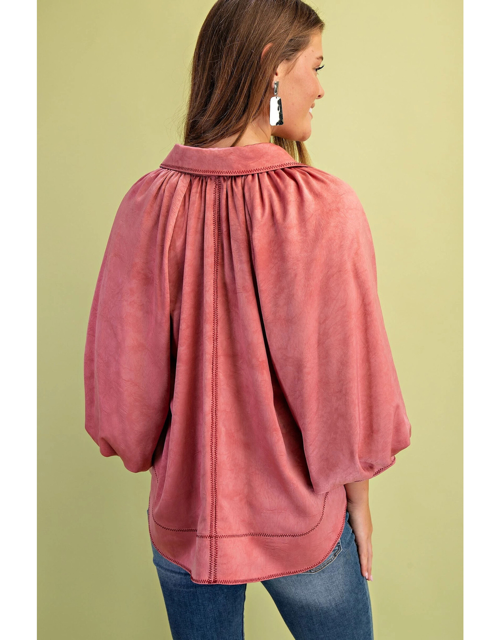Jacinta Satin Balloon Sleeve Button Blouse