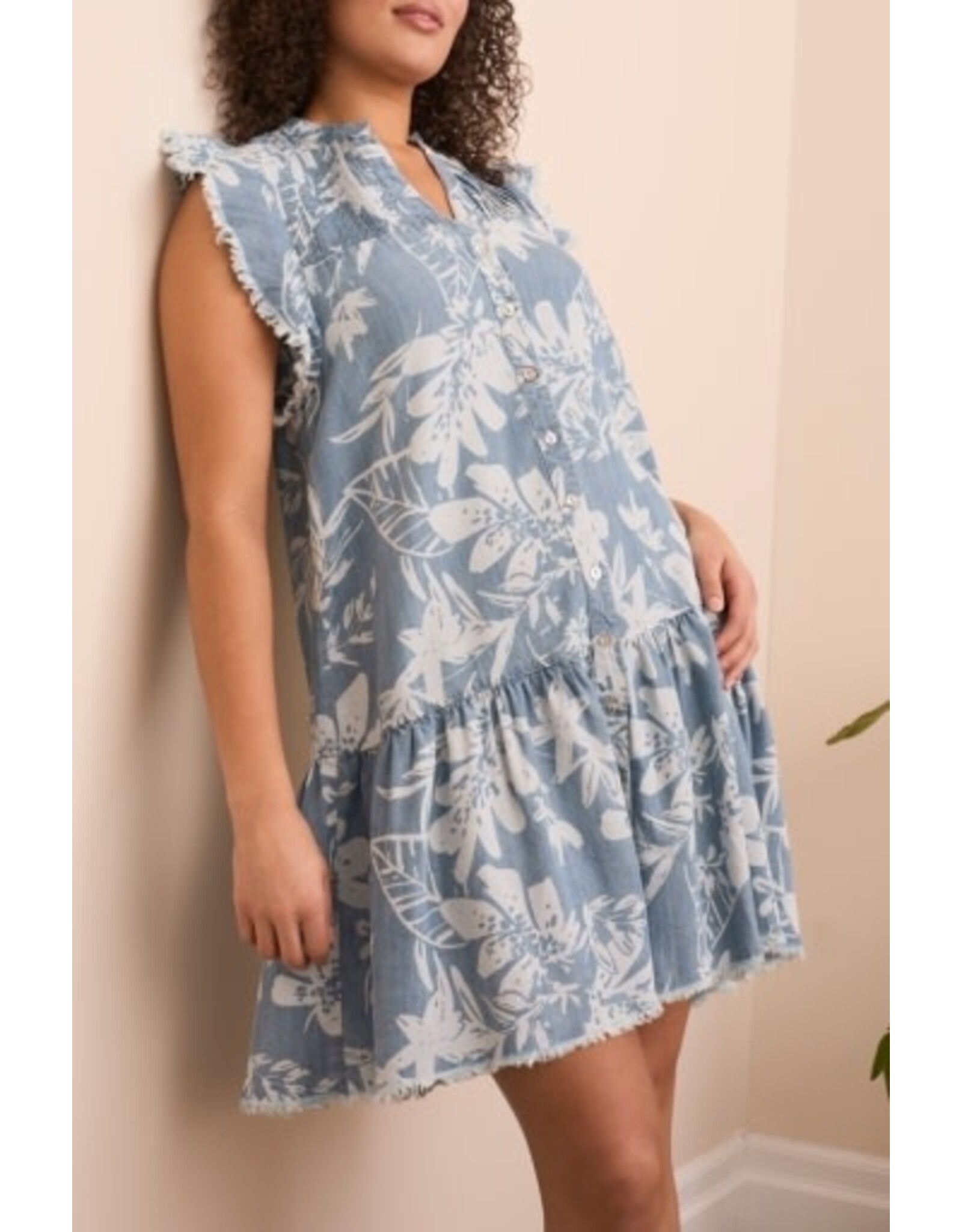 Tribal Tribal Ruffle Sleeve Button Down Dress