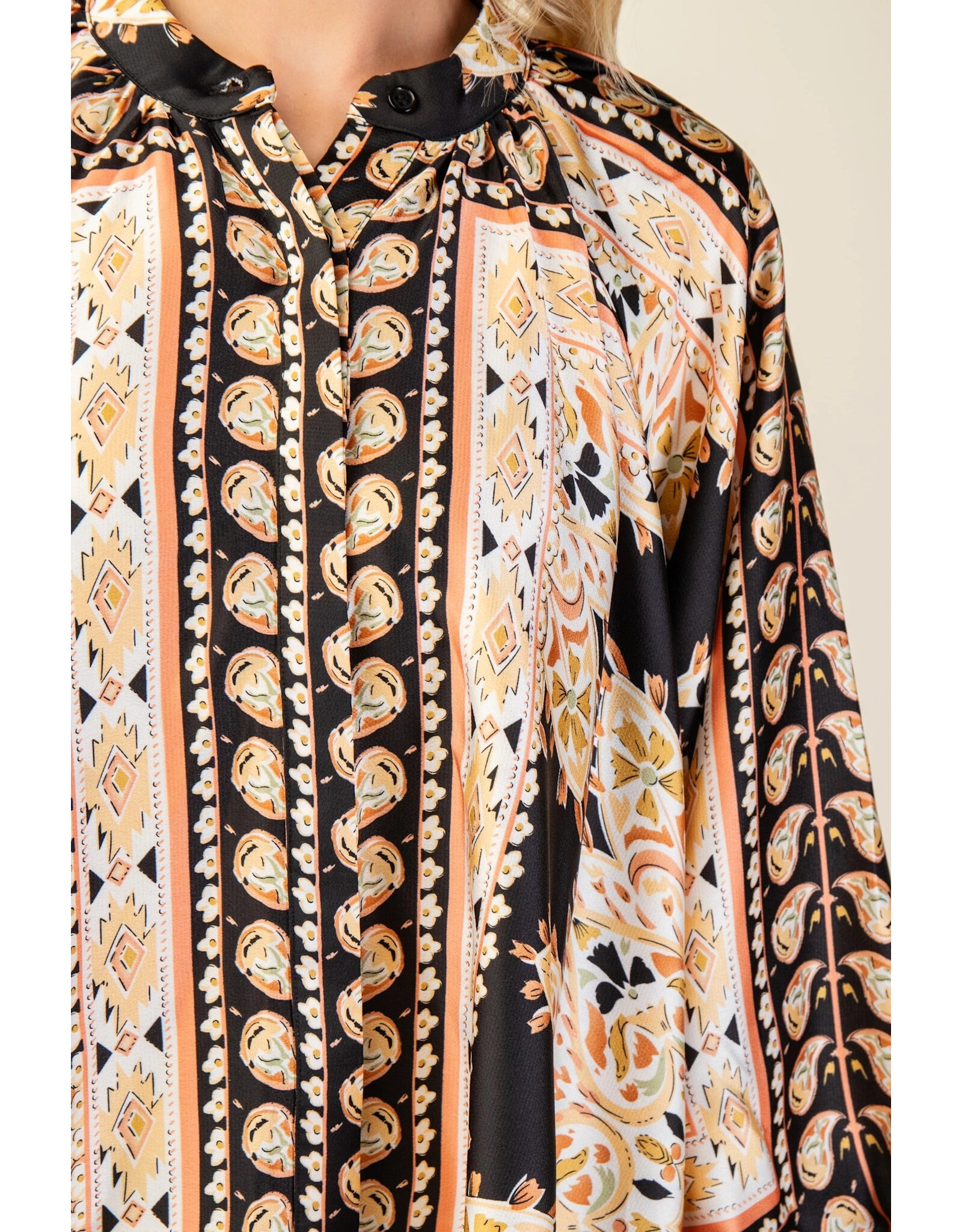 Arcelia Black Scarf Print Blouse