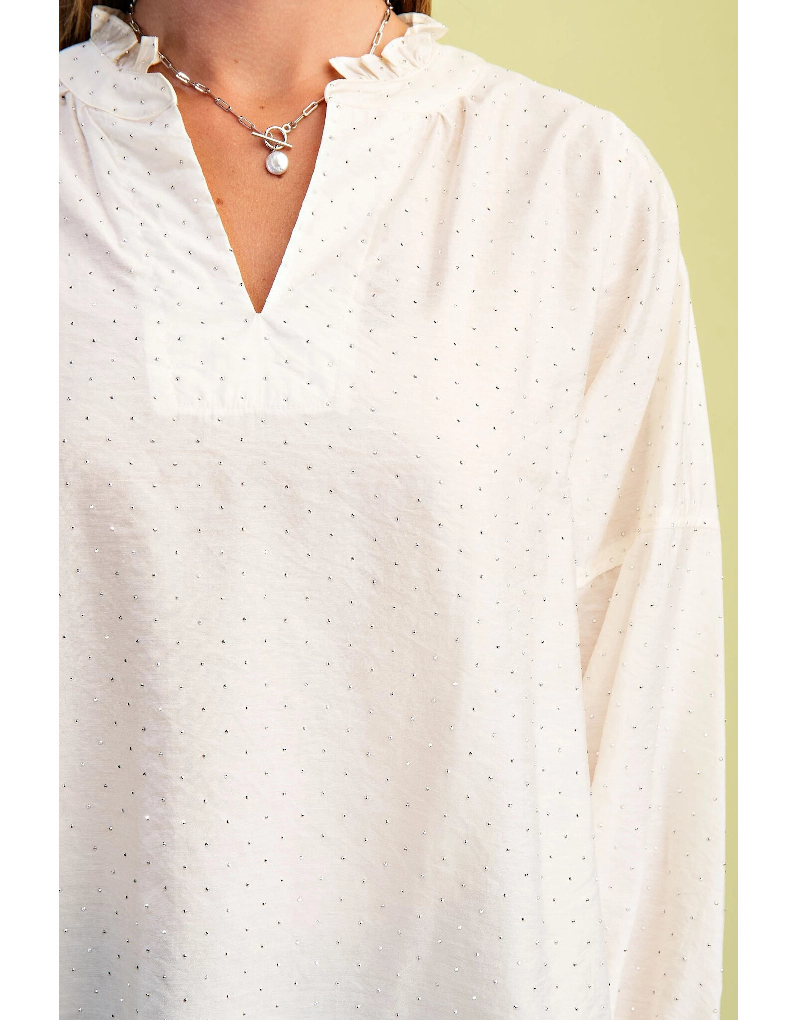 Melania Rhinestone Embellished Cream Blouse