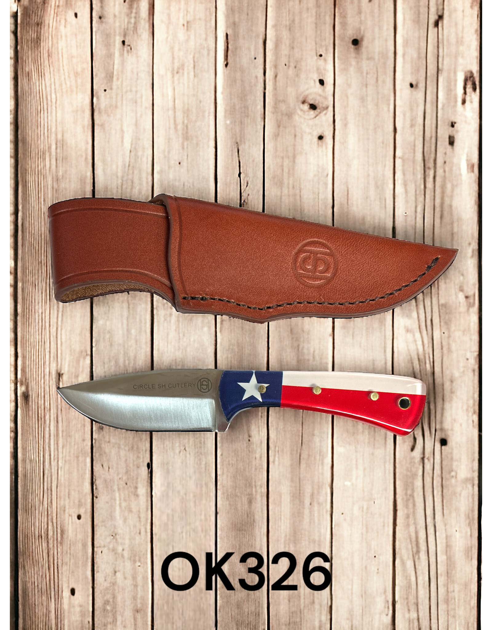 Circle SH Acrylic Texas Flag Straight Knife w/Sheath