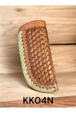 3.5" Leather Knife Sheath, Light Oil Basketweave w/Rawhide Trim