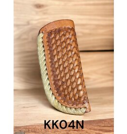 3.5" Leather Knife Sheath, Light Oil Basketweave w/Rawhide Trim