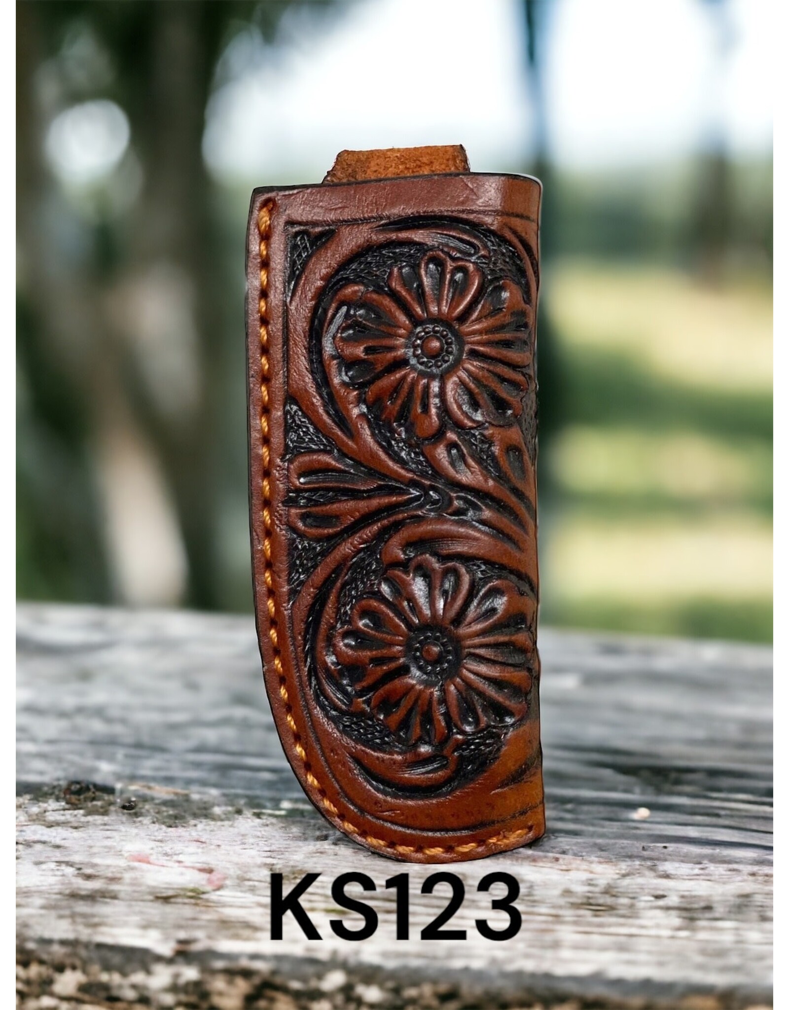 Circle SH 3.75" Tooled Leather Knife Sheath, Tan