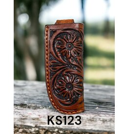 Circle SH 3.75" Tooled Leather Knife Sheath, Tan