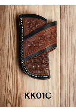 Circle SH 3.5" Tooled Leather Sheath, Dark Brown w/Black Border