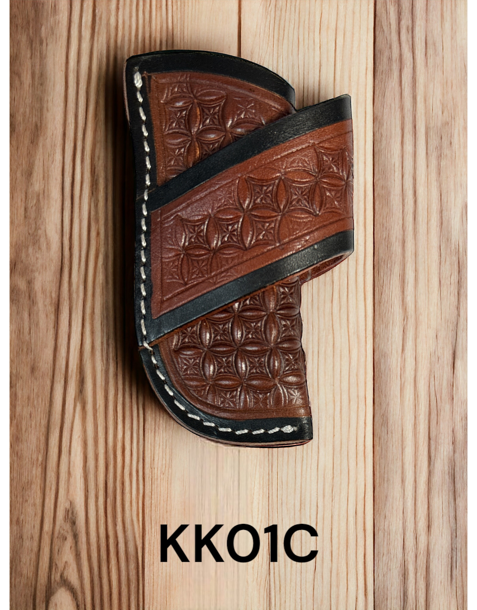 Circle SH 3.5" Tooled Leather Sheath, Dark Brown w/Black Border