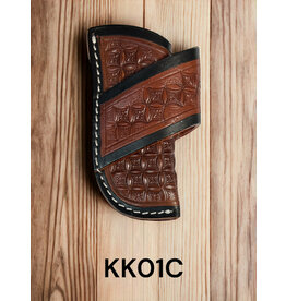 Circle SH 3.5" Tooled Leather Sheath, Dark Brown w/Black Border