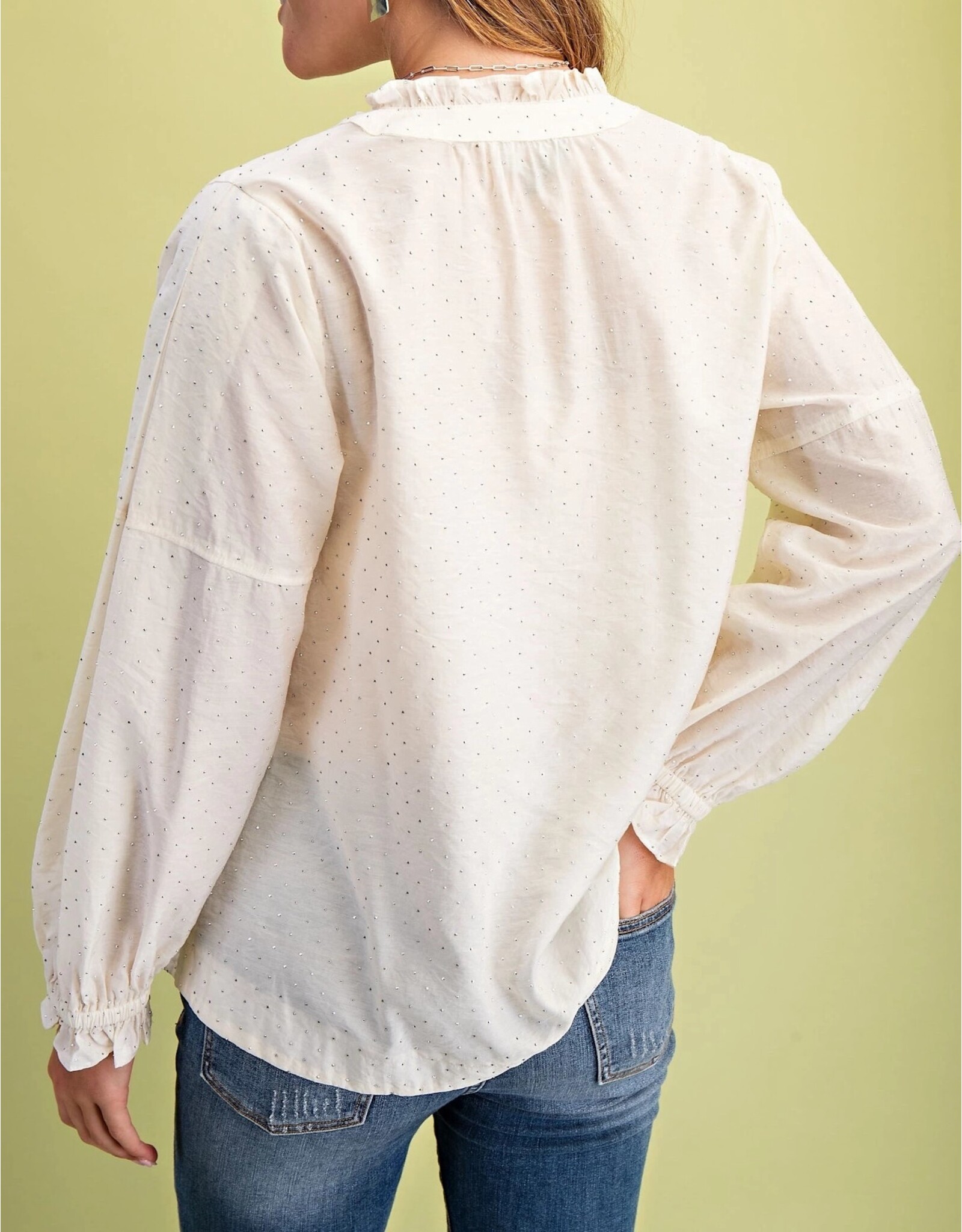 Melania Rhinestone Embellished Cream Blouse