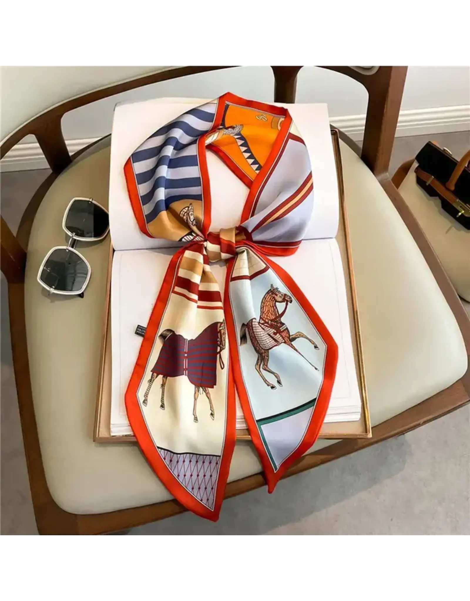 Horse Motif Skinny Silk Scarf