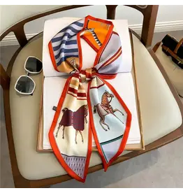 Horse Motif Skinny Silk Scarf