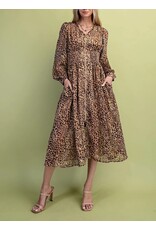 Chila Metallic Accented Leopard Print Midi Dress