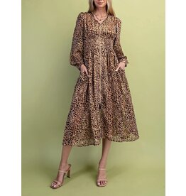Chila Metallic Accented Leopard Print Midi Dress
