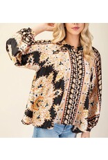 Arcelia Black Scarf Print Blouse