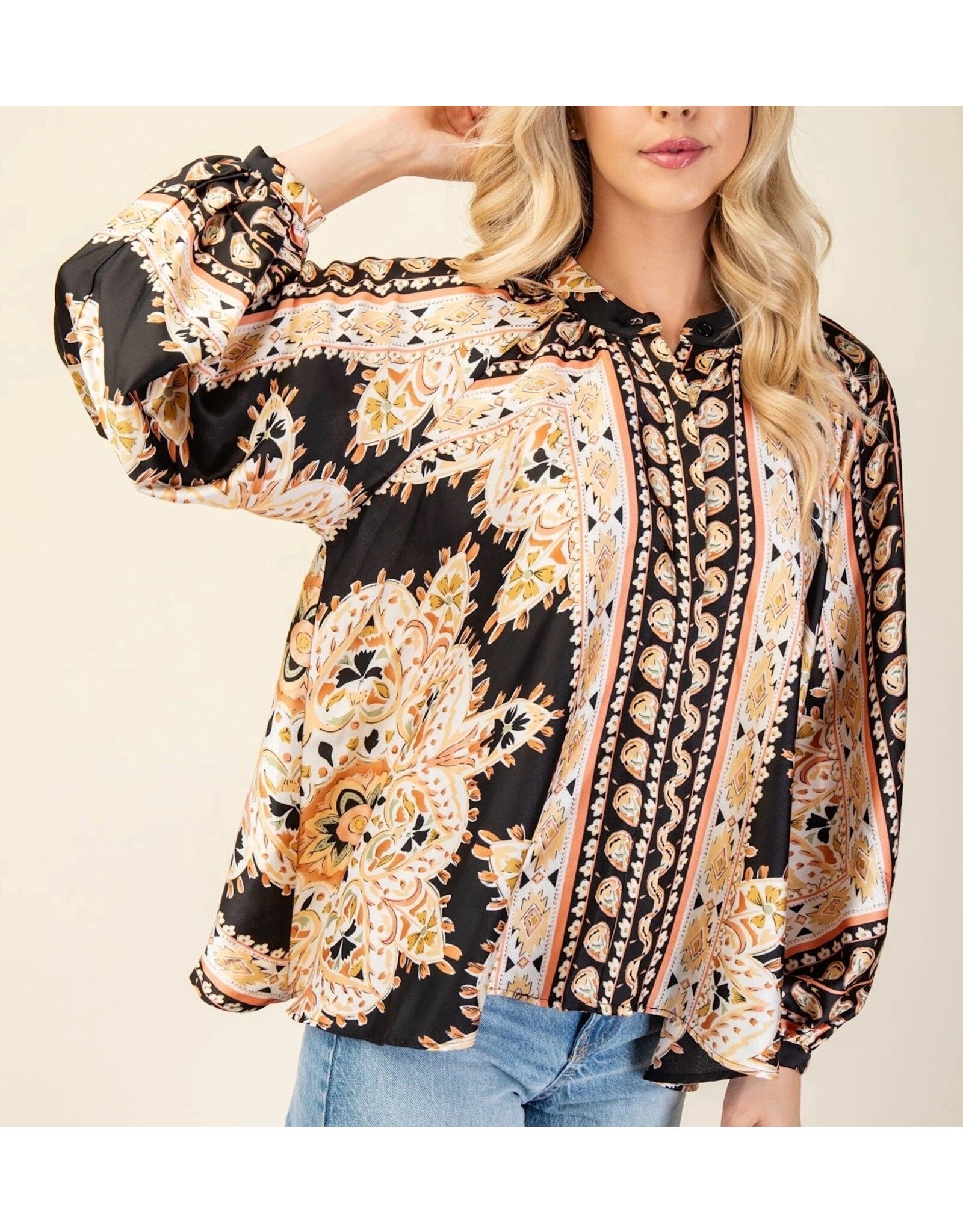 Arcelia Black Scarf Print Blouse