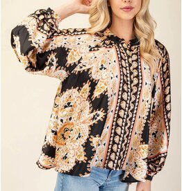 Arcelia Black Scarf Print Blouse