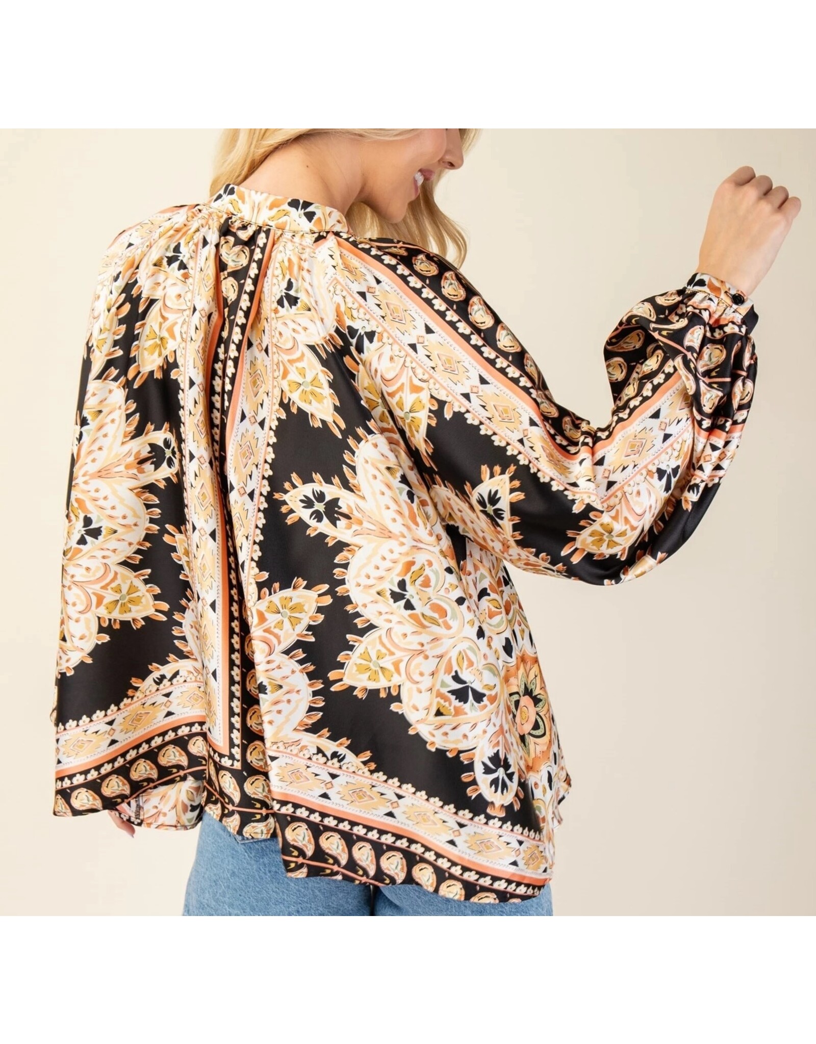 Arcelia Black Scarf Print Blouse