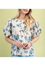 Rosario Floral Print Pleated Top