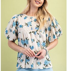 Rosario Floral Print Pleated Top