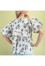 Rosario Floral Print Pleated Top