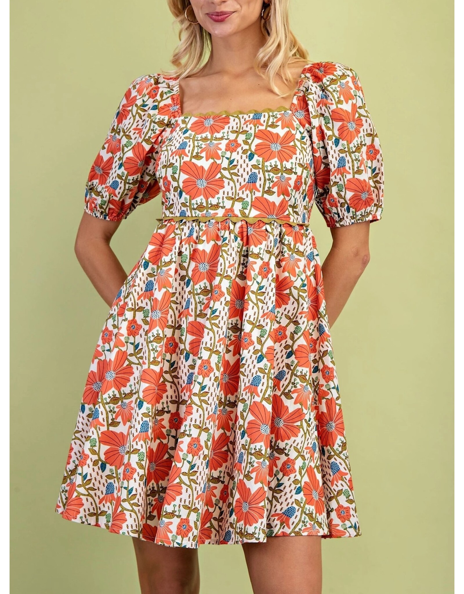 Sefarina Square Neck Floral Print Dress