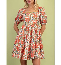 Sefarina Square Neck Floral Print Dress