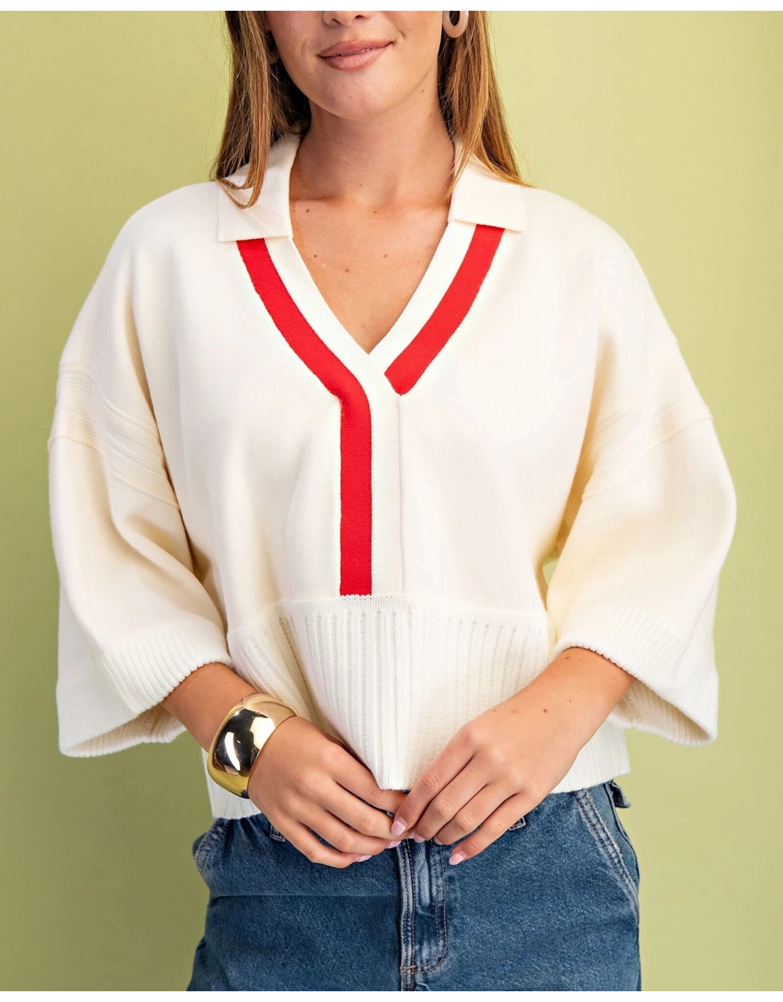 Mora V-Neck Collared Sweater