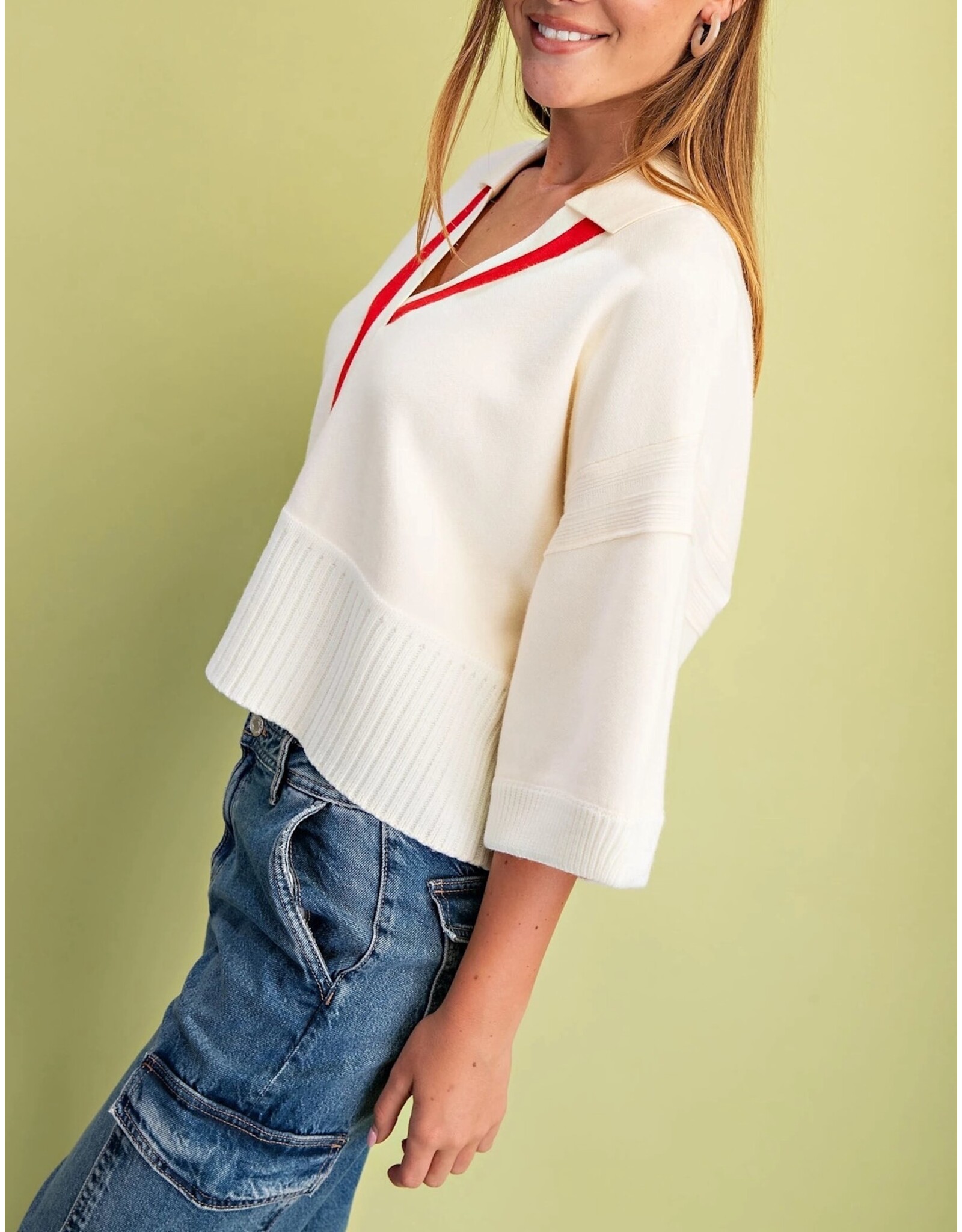 Mora V-Neck Collared Sweater