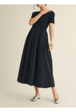 Ofelia Black Mixed Media Midi Dress