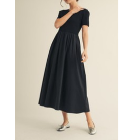 Ofelia Black Mixed Media Midi Dress