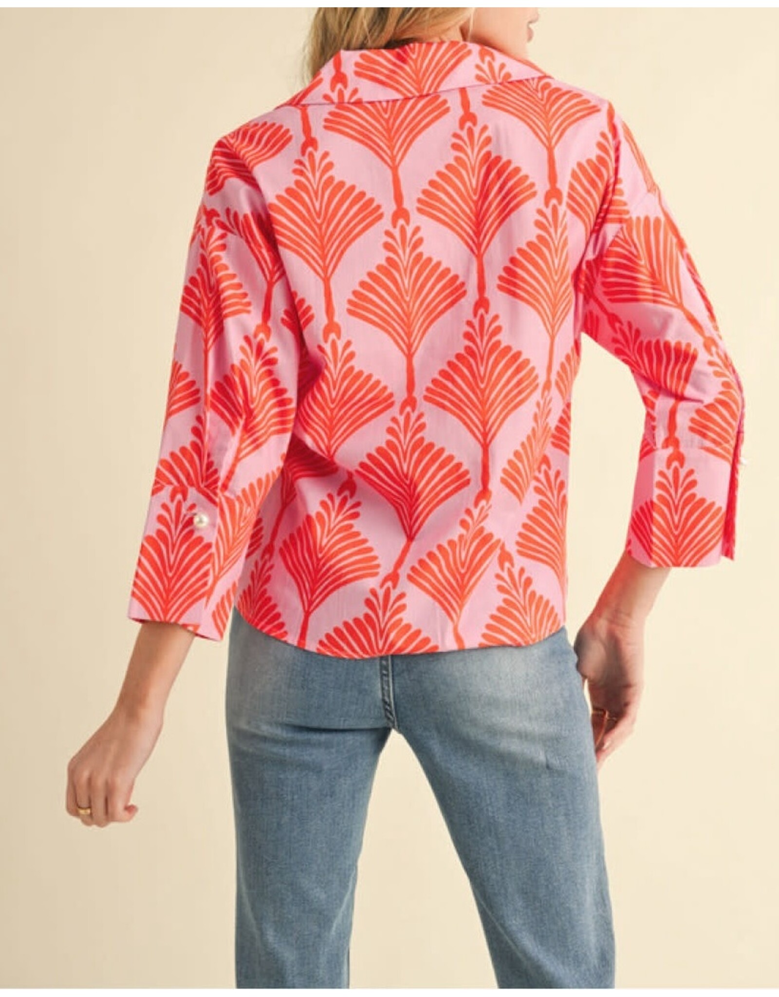 Eloisa Print Top with Pearl Button