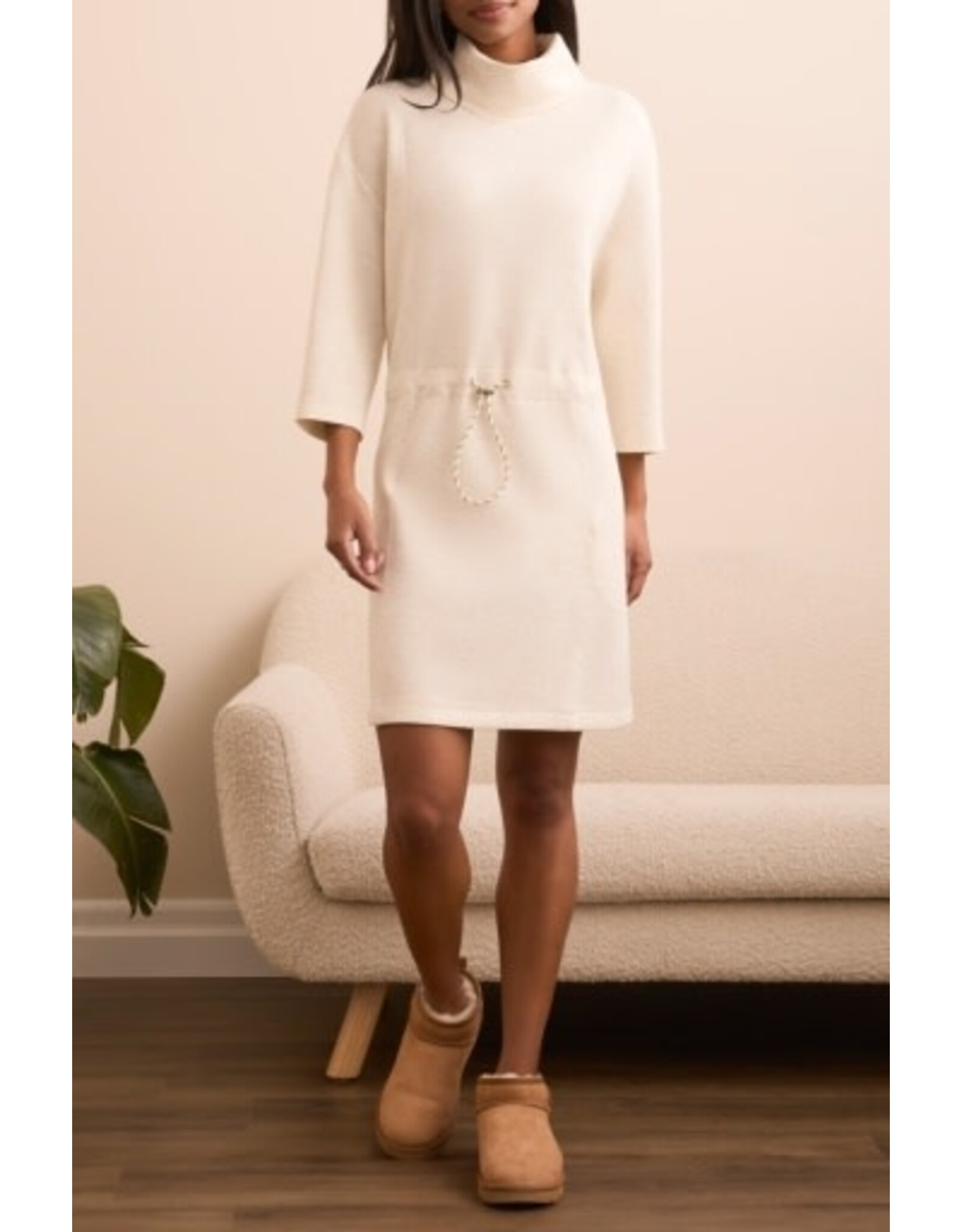 Tribal Tribal 3/4 Sleeve Funnel Neck Dress w/Drawcord  - Heathered Frost Grey