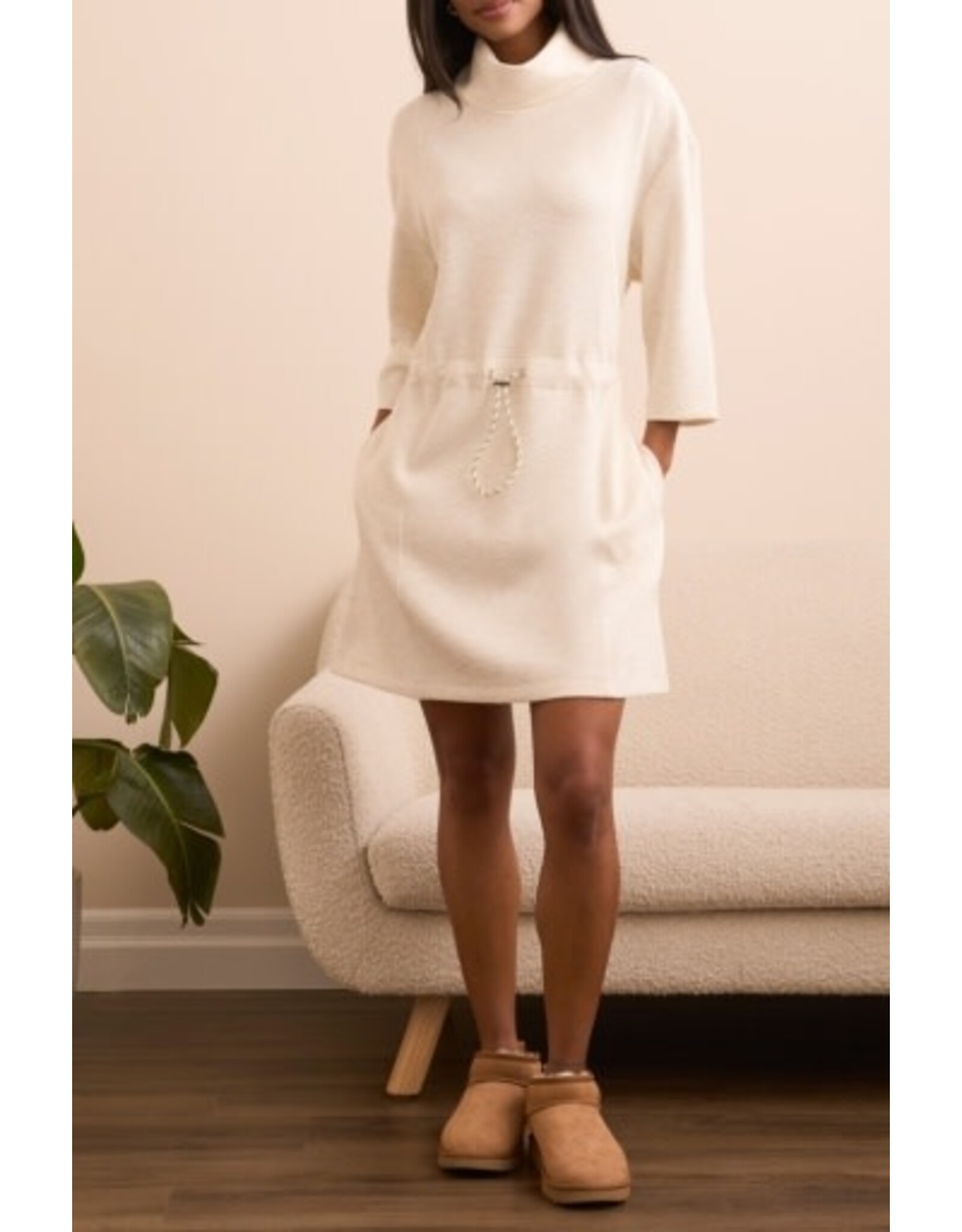 Tribal Tribal 3/4 Sleeve Funnel Neck Dress w/Drawcord  - Heathered Frost Grey