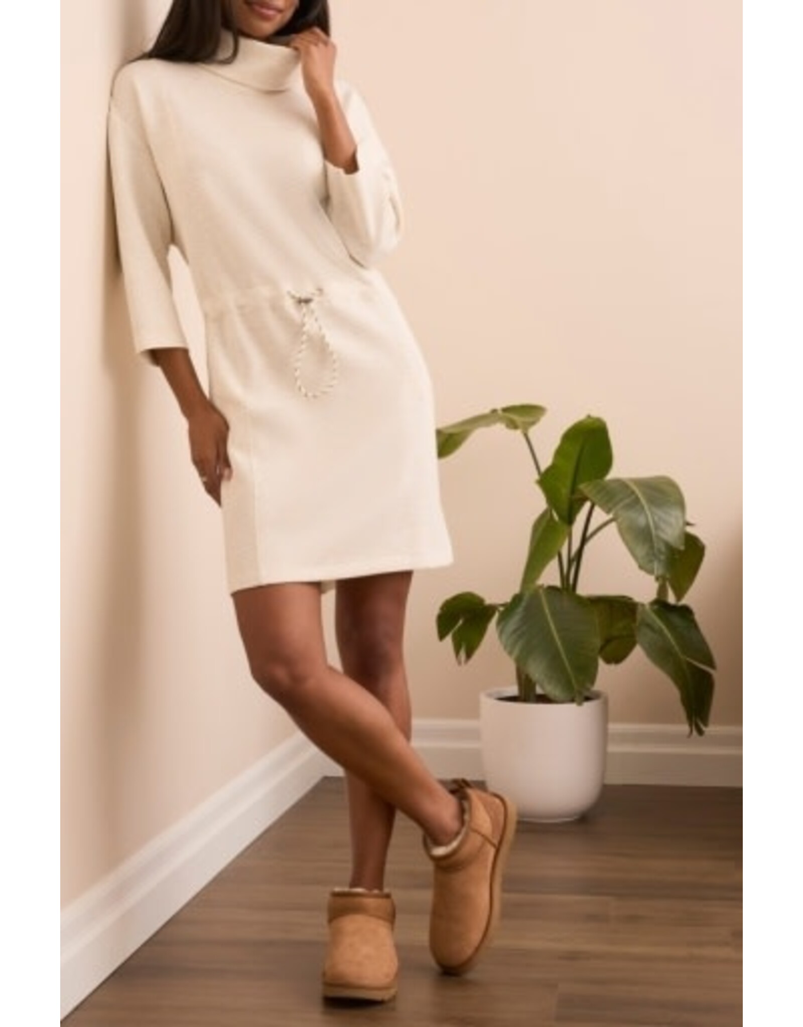 Tribal Tribal 3/4 Sleeve Funnel Neck Dress w/Drawcord  - Heathered Frost Grey